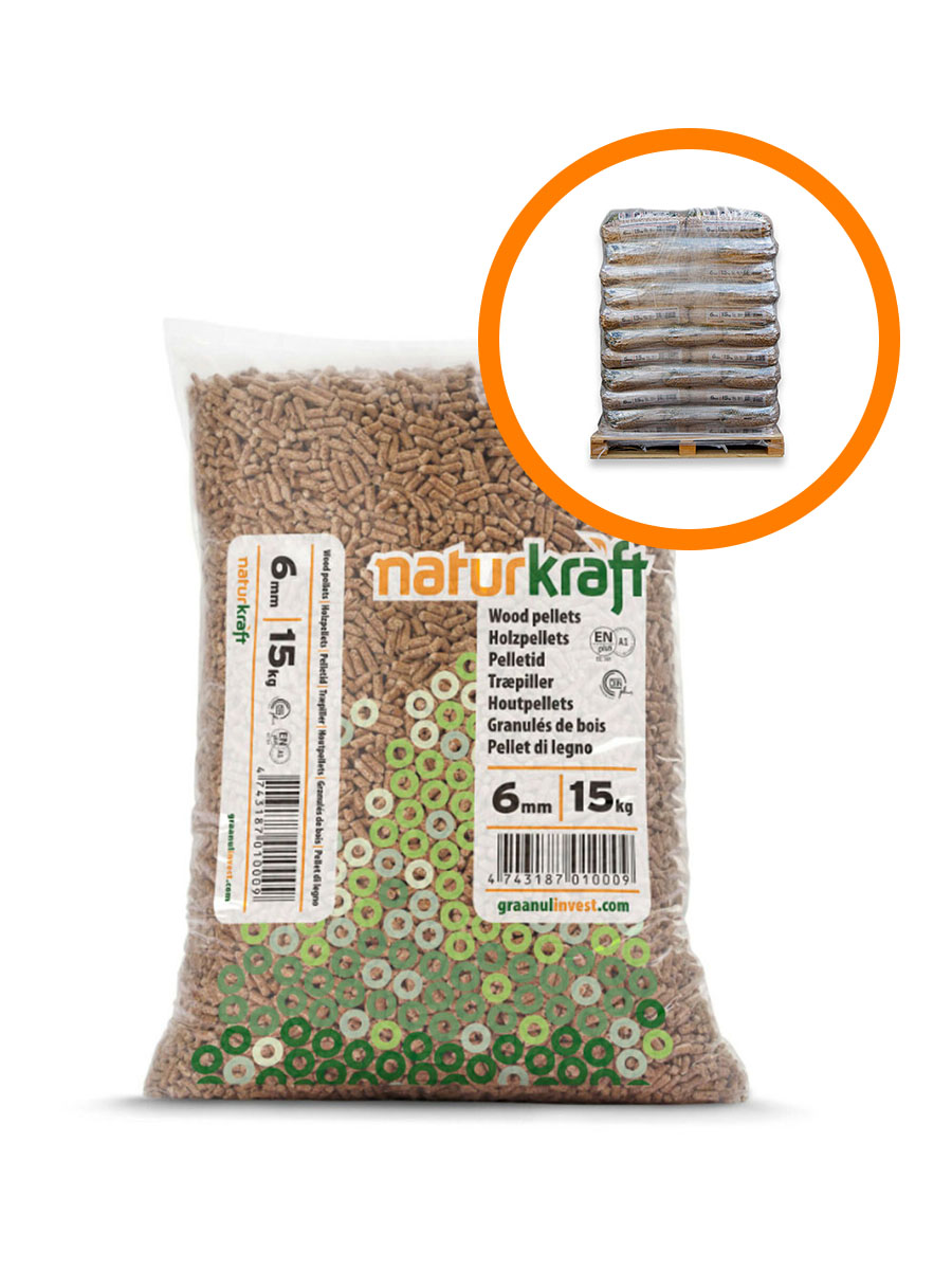 Houtpellets EN+A1 / DIN+ volle pallet 66 x 15kg bag (990kg)