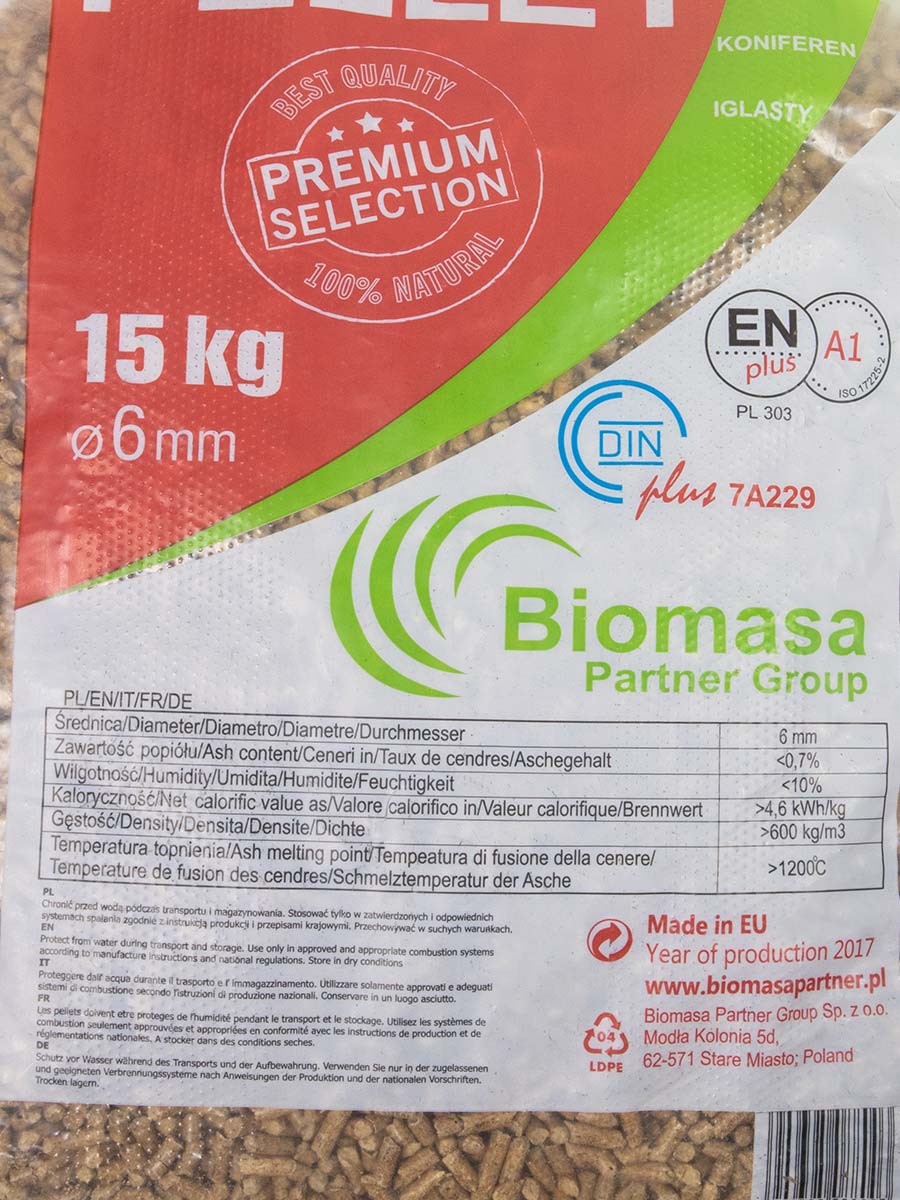 Houtpellets EN+A1 / DIN+ volle pallet 65 x 15kg bag (975kg)